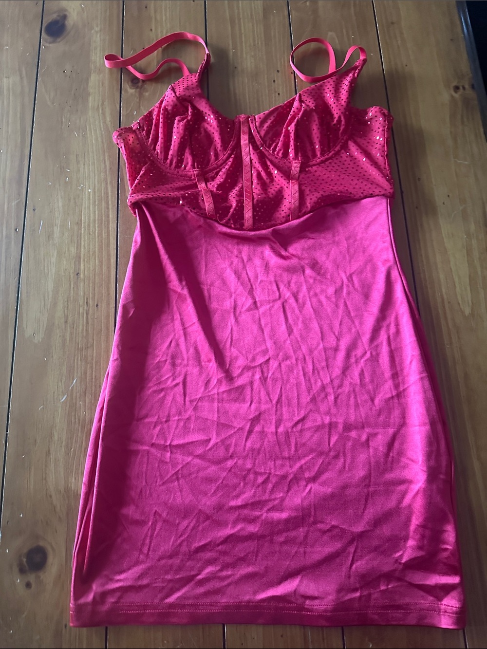 Red Slip Dress with Embellished Bust